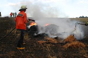 Bild: Auf einer Fl&amp;auml;che von circa einem Hektar brannte Stroh und einige Rundballen auf dem Wackenberg
