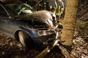 Bild: Das Fahrzeug war gegen einen Baum geprallt