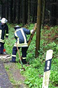 Bild: Mit einer provisorischen Abstützung konnten die Masten wieder aufgerichtet werden