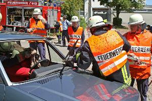Bild: Abtrennen des Fahrzeugdachs mit der hydraulischen Rettungsschere