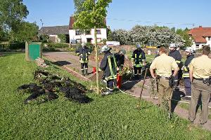 Bild: Mit einer Kübelspritze konnte das Feuer schnell gelöscht werden