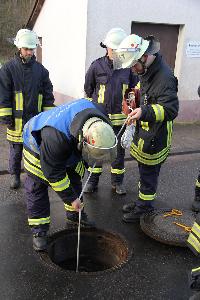 Bild: Ein Messgerät wird in die Kanalisation heruntergelassen