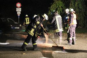 Bild: Mit Bindemitteln musste die Feuerwehr der auslaufenden Kraftstoff aufnehmen